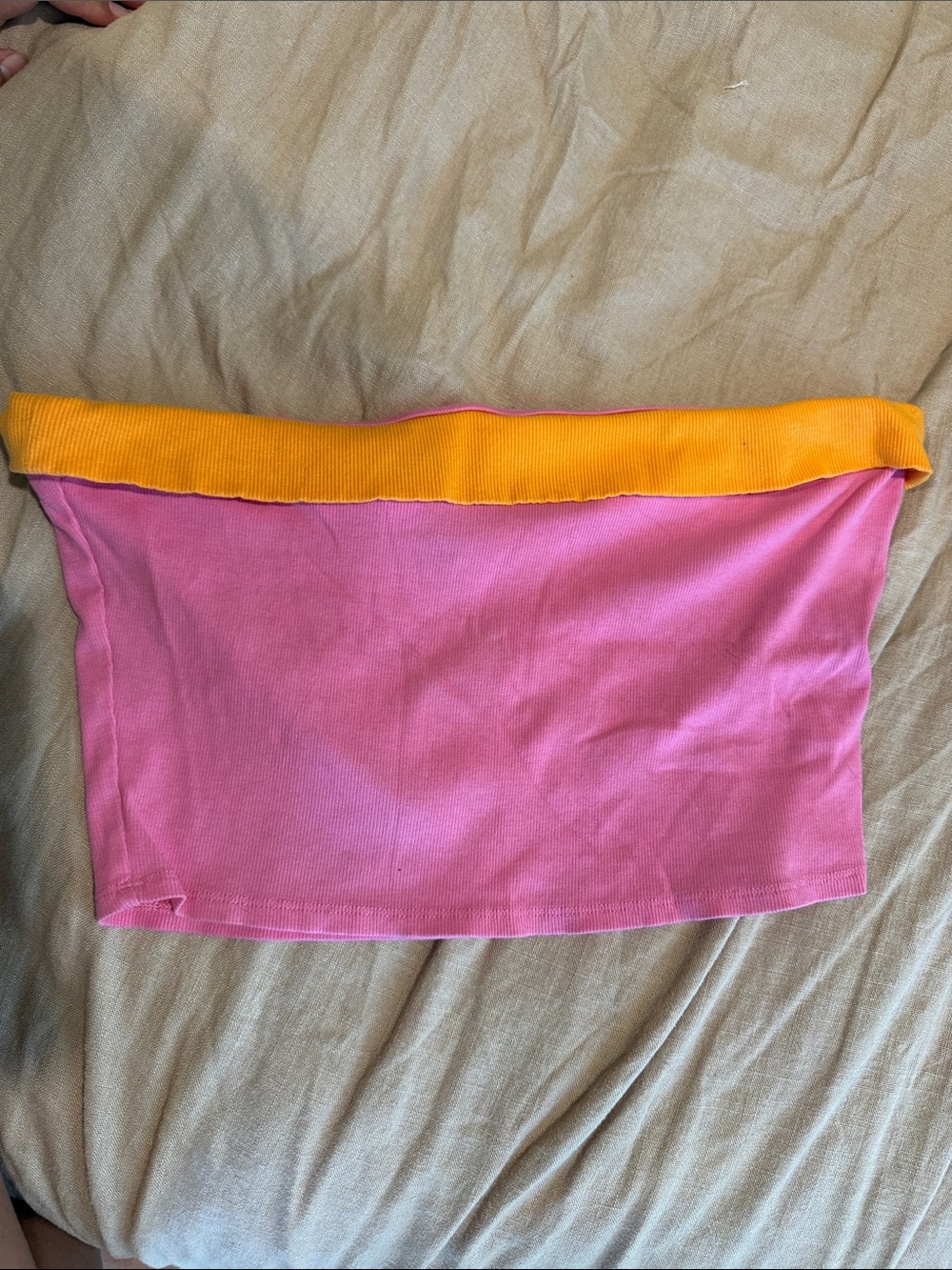 Vici Pink Tube Skirt with Yellow Fold-Over Waistband